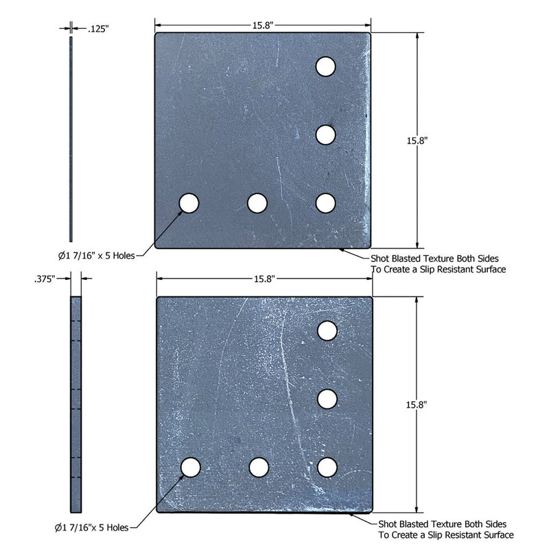 SB1470.SK5  - Deck Mount Plate Shim Kit, 5 Hole (2 each .125" and .375" shims per Kit)